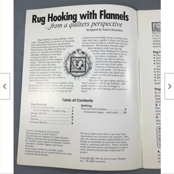 Rug Hook Flannels Quilt Blocks Tote Pillow Karen Roossien 1997 Four Corners - Picture 3 of 3